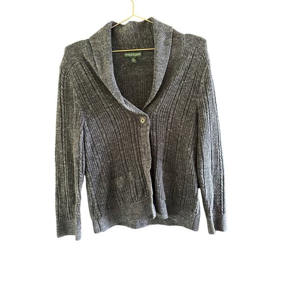 Lauren Ralph Lauren Marled Blue V-Neck Button Front Cardigan Sweater Size Large - Picture 1 of 8